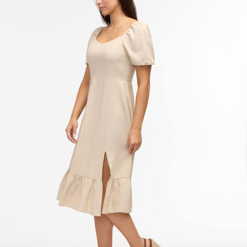 エレントレイシー レディース トップス ワンピース バルーンスリーブ Women's Ellen Tracy Sweetheart Neckline Balloon Sleeve Flounce Dress Linen