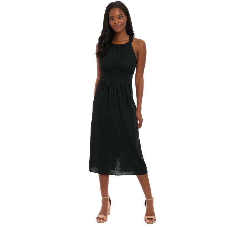 ロンドンタイムス レディース トップス ワンピース ミディ ホルター Women's London Times Halter Inset Waist Midi Dress Black ブラック｜ReVida 店