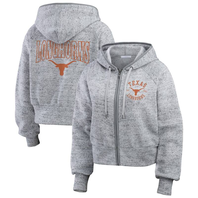ウェア バイ エリン アンドルーズ レディース トップス Tシャツ パーカー Women's WEAR by Erin Andrews Heather Gray Texas Longhorns Wear Speckle Double-Hit Raglan Full-Zip Hoodie Tex Grey グレー
