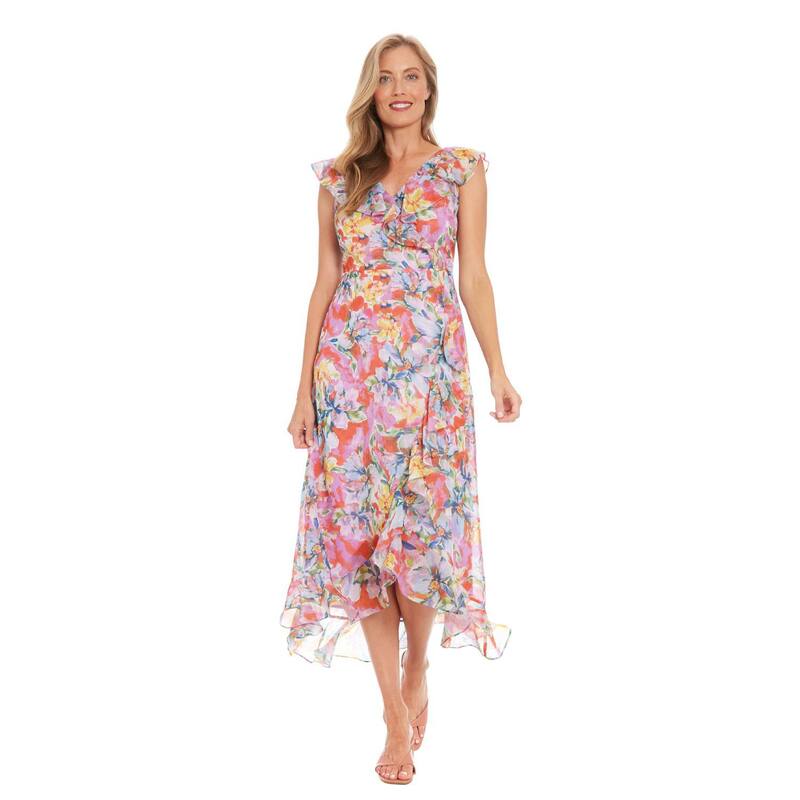ロンドンタイムス レディース トップス ワンピース プチ フリル マキシ Petite London Times Ruffle Wrap Maxi Dress Pink ピンク