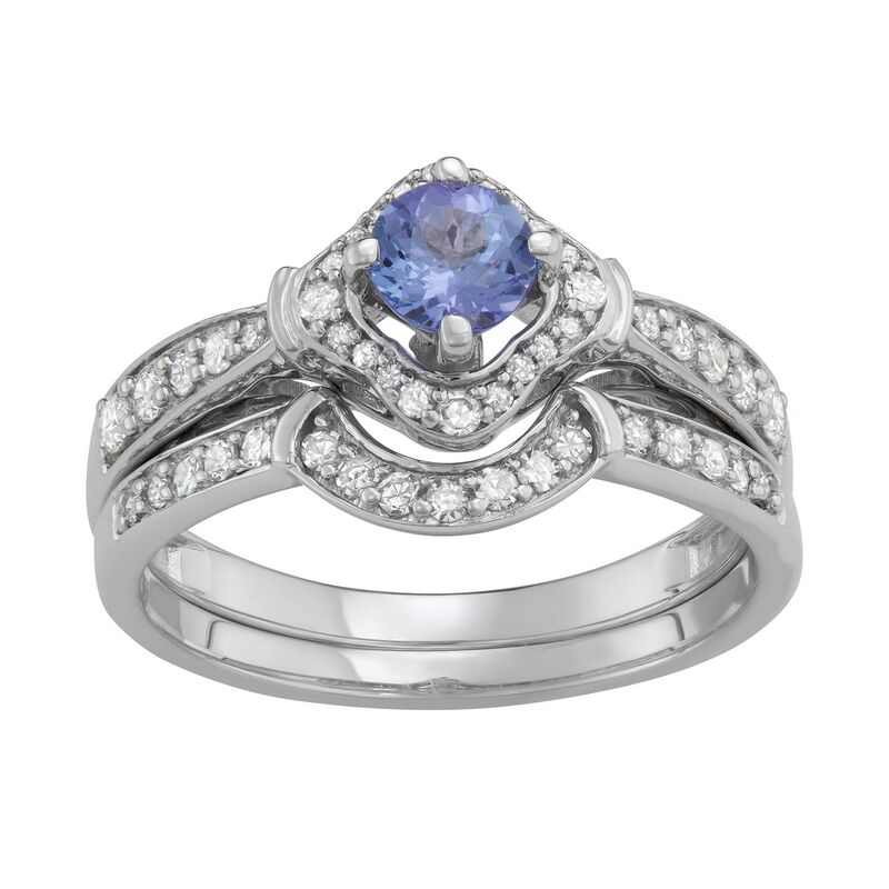 アンブランデッド レディース アクセサリー リング Unbranded 14k White Gold 1/2 Carat.W. Diamond & Gemstone Halo Engagement Ring Setanzanite ホワイト