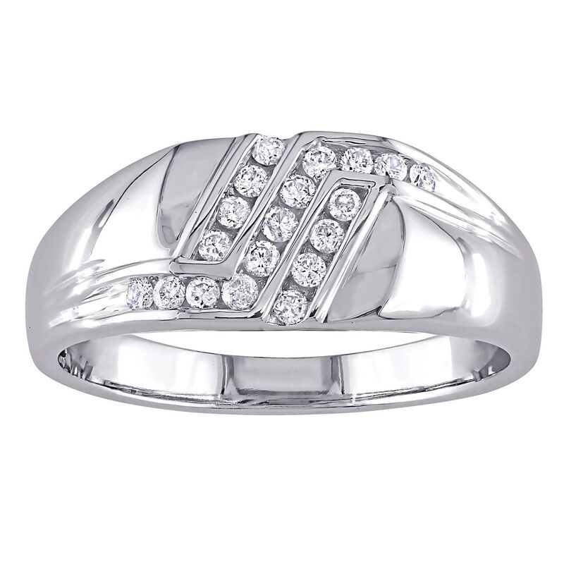 中心柱 グレース メンズ 佩び物 輪っか Stella Grace Men\u0027s 10k White Gold 1/4 Carat.W. Diamond 3-Rowedding Band 10k White Gold 白いこと