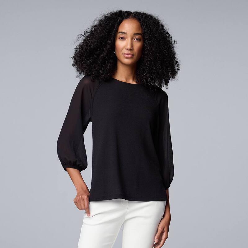 ヴェラウォン レディース トップス シャツ Women'simply Vera Wang Mixed Media 3/4 Sleeve Top Black ブラック