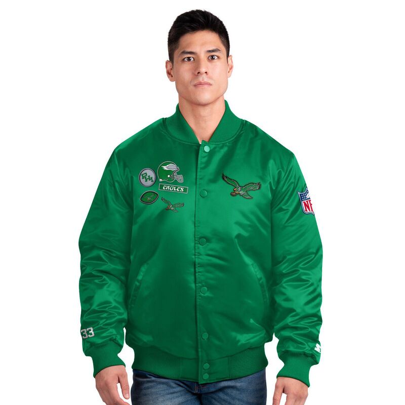 スターター メンズ アウター ジャケット・ブルゾン サテン Men'starter Kelly Green Philadelphia Eagles Exclusive Satin Full-Snap Varsity Jacket Eagreen グリーン