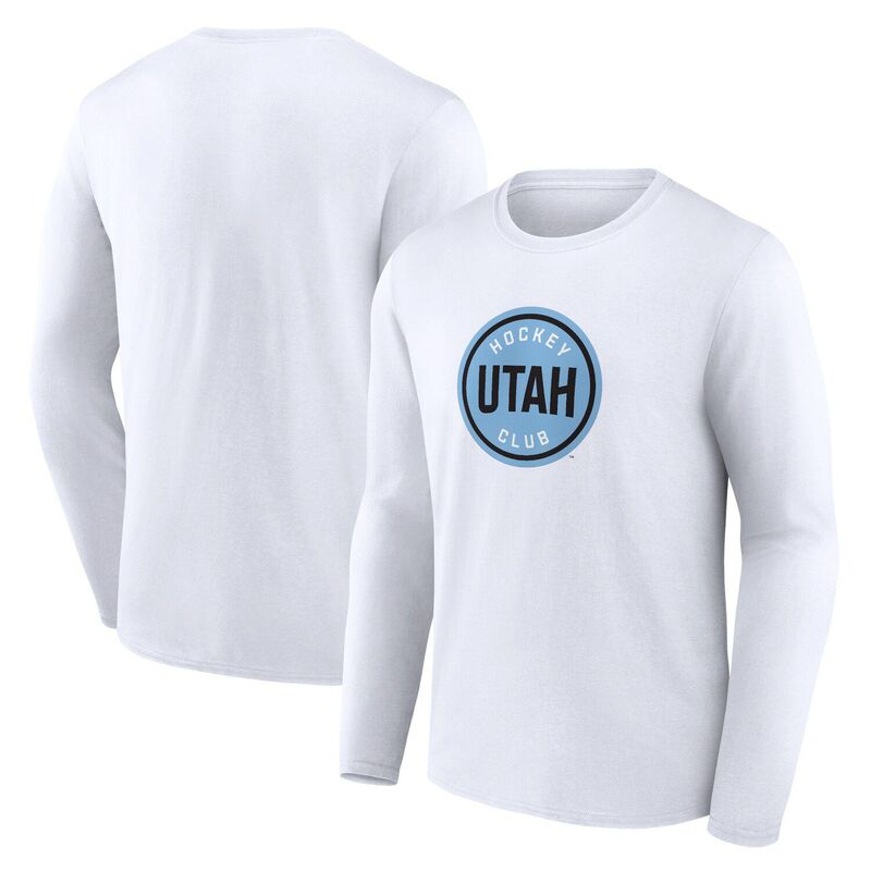 ファナティクス メンズ トップス Tシャツ ロゴ Men's Fanatics White Utahockey Club Draft Logo Long Sleeve T-Shirt Ute White ホワイト