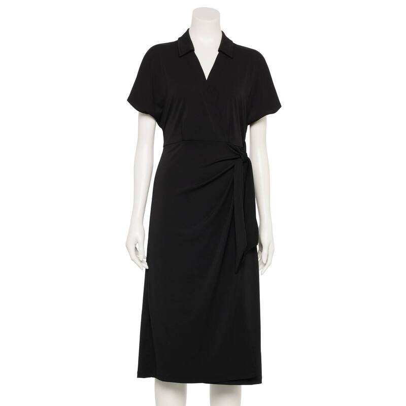 ナインウェスト レディース トップス ワンピース Women's Nine West Adaptive Dolman Sleeve Wrap Dress Mineral Black ブラック｜ReVida 店