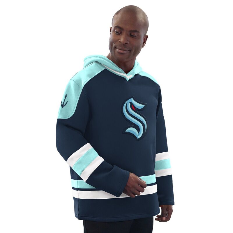 スターター メンズ トップス Tシャツ パーカー Men'starter Deep Sea Blue/Light Blue Seattle Kraken Hockey Pullover Hoodie Krk Navy ネイビー