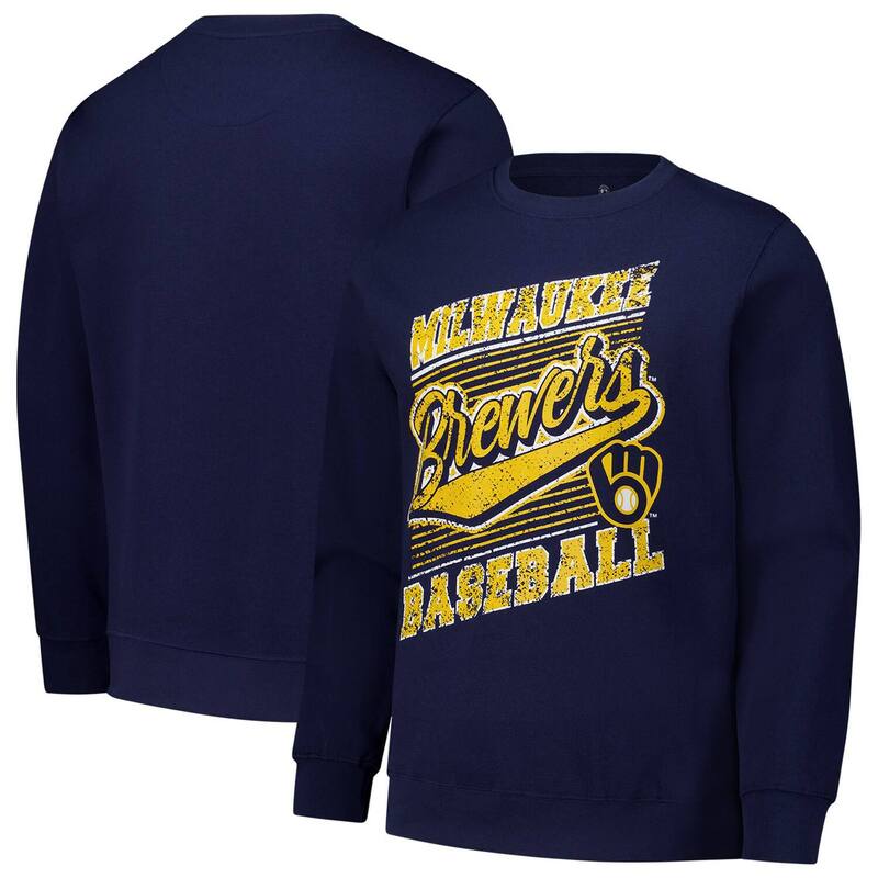スティッチーズ メンズ トップス Tシャツ スウェット Men'stitches Navy Milwaukee Brewers Pullover Sweatshirt Brw Navy ネイビー
