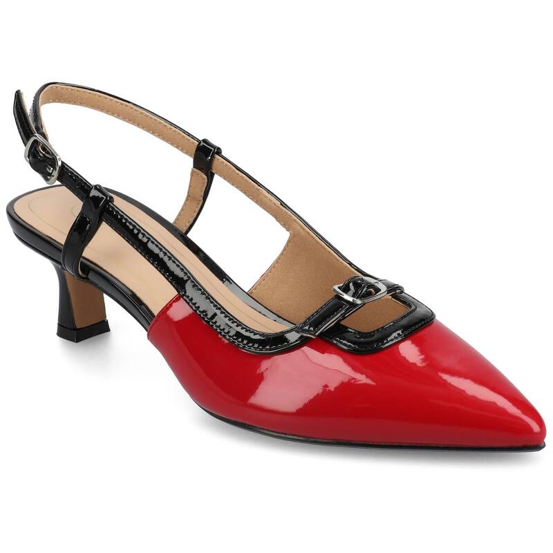 ジャーニー レディース シューズ パンプス ヒール Journee Padma Women's Pointed Toe Kitten Heel Slingback Pumps Patent Red レッド