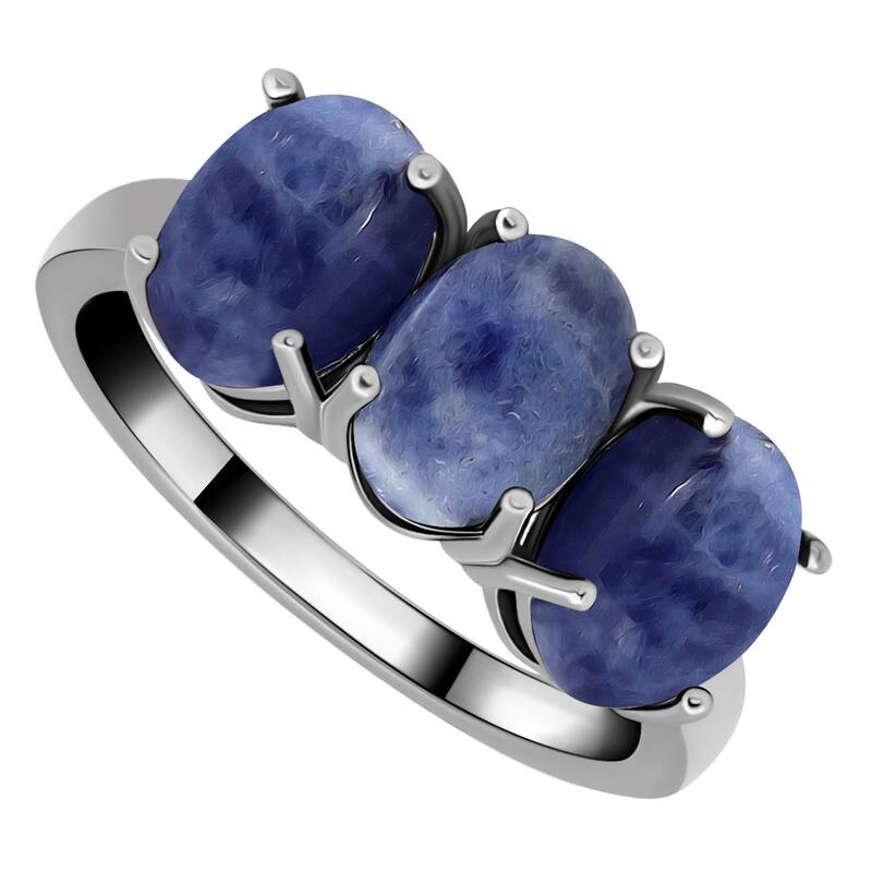 Aleure Precioso レディース アクセサリー リング Aleure Precioso Sterling Silver Polished 3-Stone Ring Sodalite ストーン