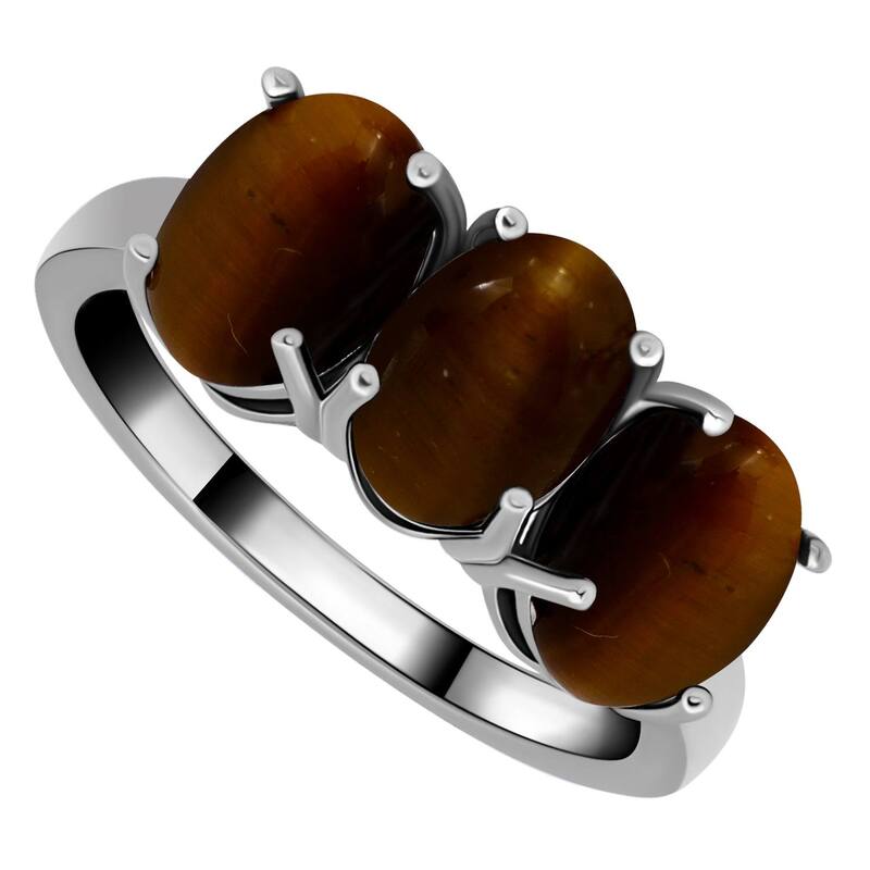 Aleure Precioso レディース アクセサリー リング Aleure Precioso Sterling Silver Polished 3-Stone Ring Tiger Eye アニマル