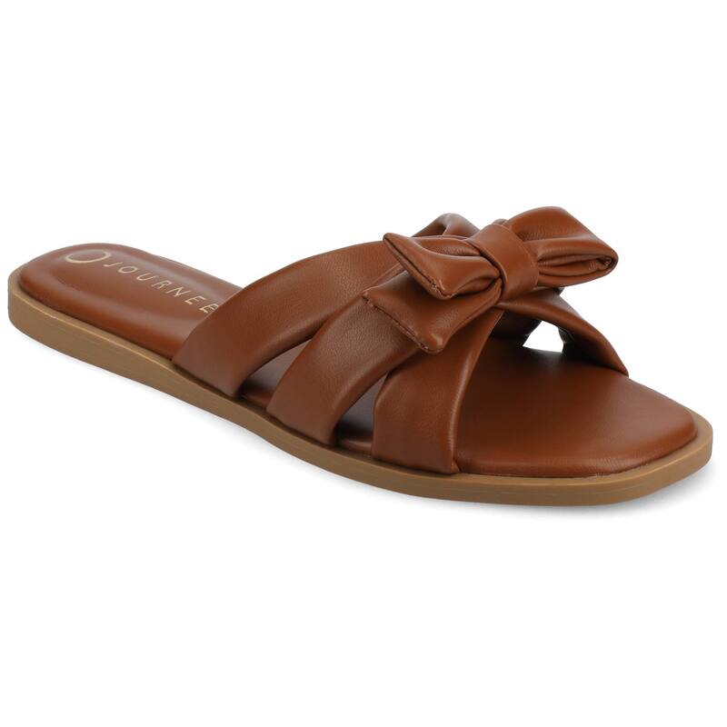 ジャーニー レディース シューズ サンダル Journee Prylin Slip-On Bowomen's Flat Sandals Cognac