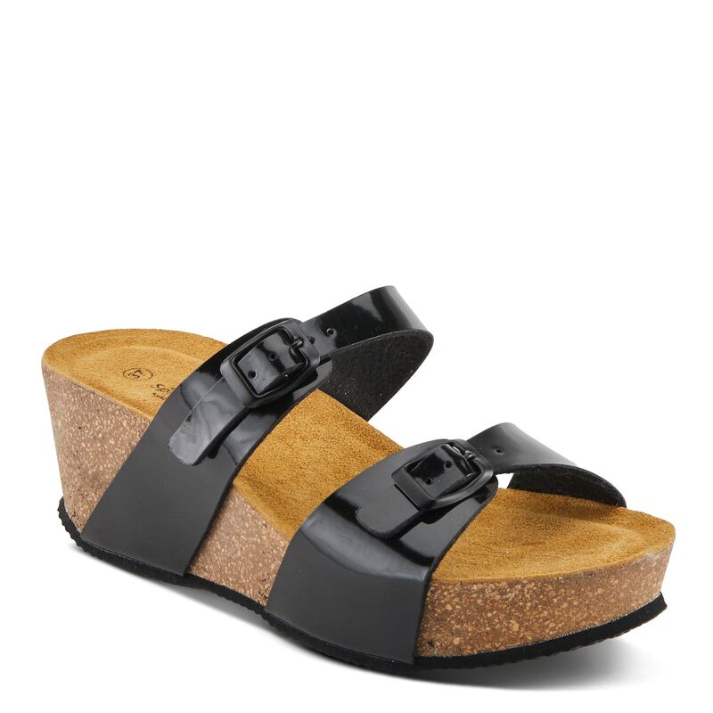 スプリングステップ レディース シューズ サンダル Spring Step Bynum Women'slide Wedge Sandals Black Patent ブラック