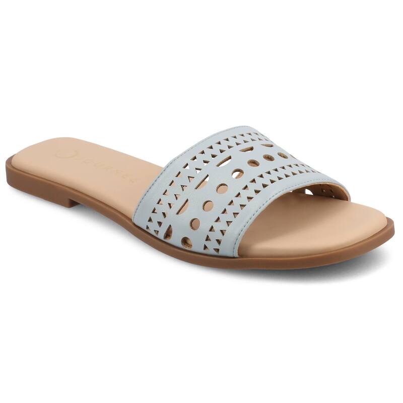 ジャーニー レディース シューズ サンダル カットアウト Journee Brodie Women's Geometricut Out Band Slide Sandals Blue ブルー
