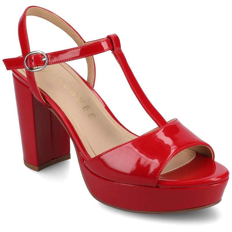 ジャーニー レディース シューズ サンダル プラットフォーム Journee Women's Nalie T-Straplatform Dressandals Patent Red レッド