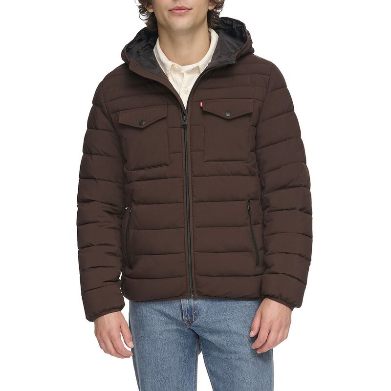 リーバイス メンズ アウター ジャケット・ブルゾン フーデッドジャケット キルティング Men's Levi'stretch Two Pocket Quilted Hooded Jacket Dark Brown ブラウン