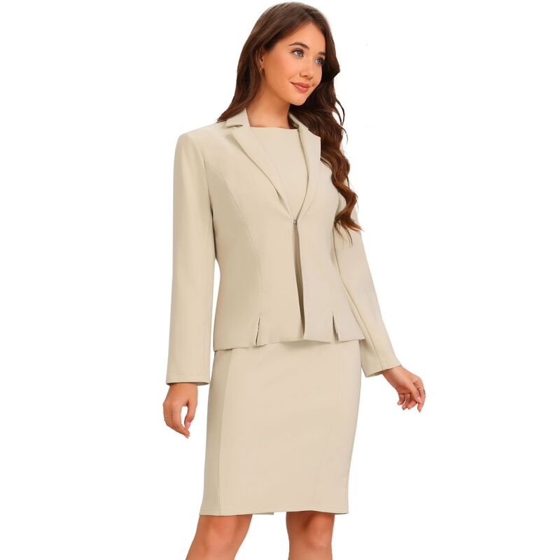 アレグラ ケー レディース アウター ジャケット・ブルゾン ノースリーブレザー ALLEGRA K Dressuit Sets for Women's 2 Piece Business Casual Sleeveless Dress and Long Sleeve Blazer Khaki カーキ
