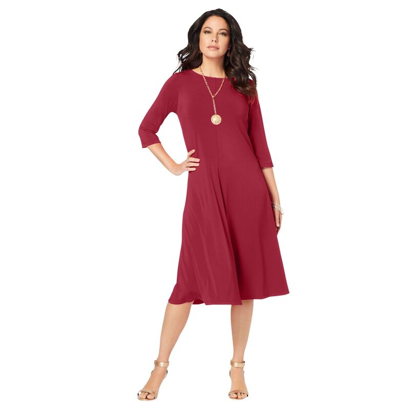 ロアマンズ レディース トップス ワンピース プラスサイズ Roaman's Women's Plusize Ultrasmooth Fabric Boatneck Swing Dress Classic Red レッド