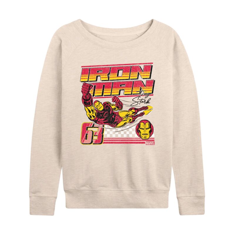 マーベル レディース トップス Tシャツ パイル Women's Marvel Iron Man 63 Racing French Terry Long Sleeve Tee Beige ベージュ