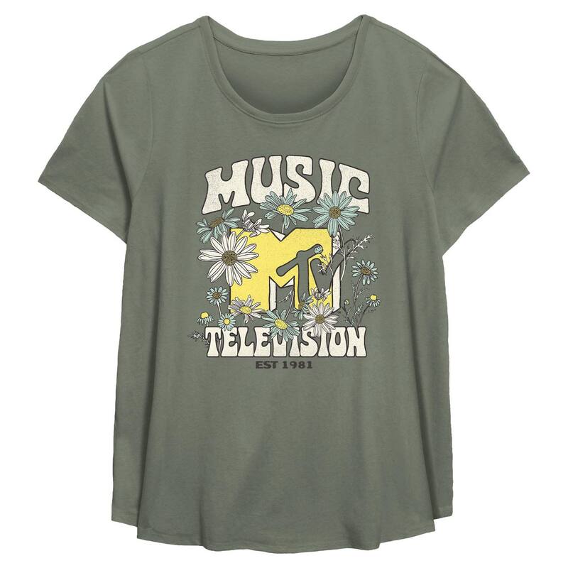 アニメキャラクター レディース トップス Tシャツ プラスサイズ ロゴ グラフィック Licensed Character Plusize MTV Springtime Logo Flowy Graphic Tee Sage セージ