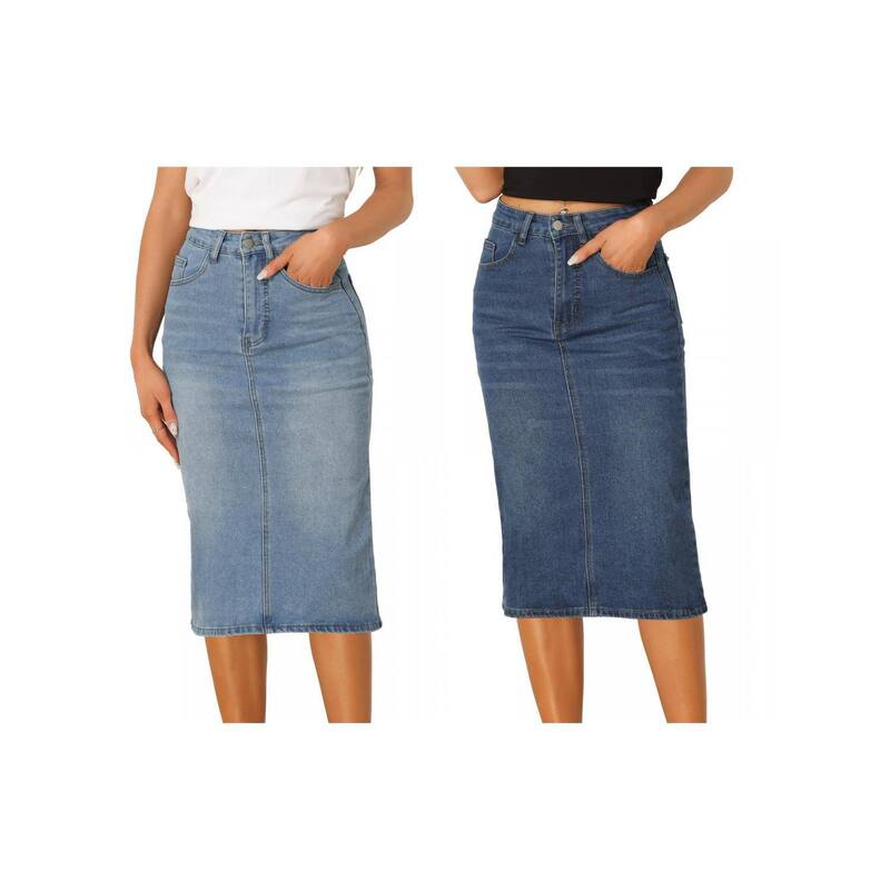 アレグラ ケー レディース ボトムスカート ハイウエスト ミディ デニム ALLEGRA K 2 Packs Casual Denim Skirt for Women High Waistretchy Midi Jean Skirts Blue Light Blue ブルー