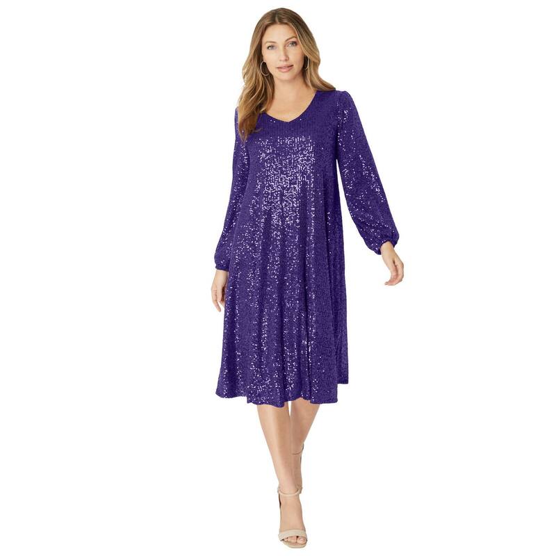 ロアマンズ レディース トップス ワンピース プラスサイズ スパンコール Roaman's Women's Plusize Sequin Swing Dress Midnight Violet バイオレット