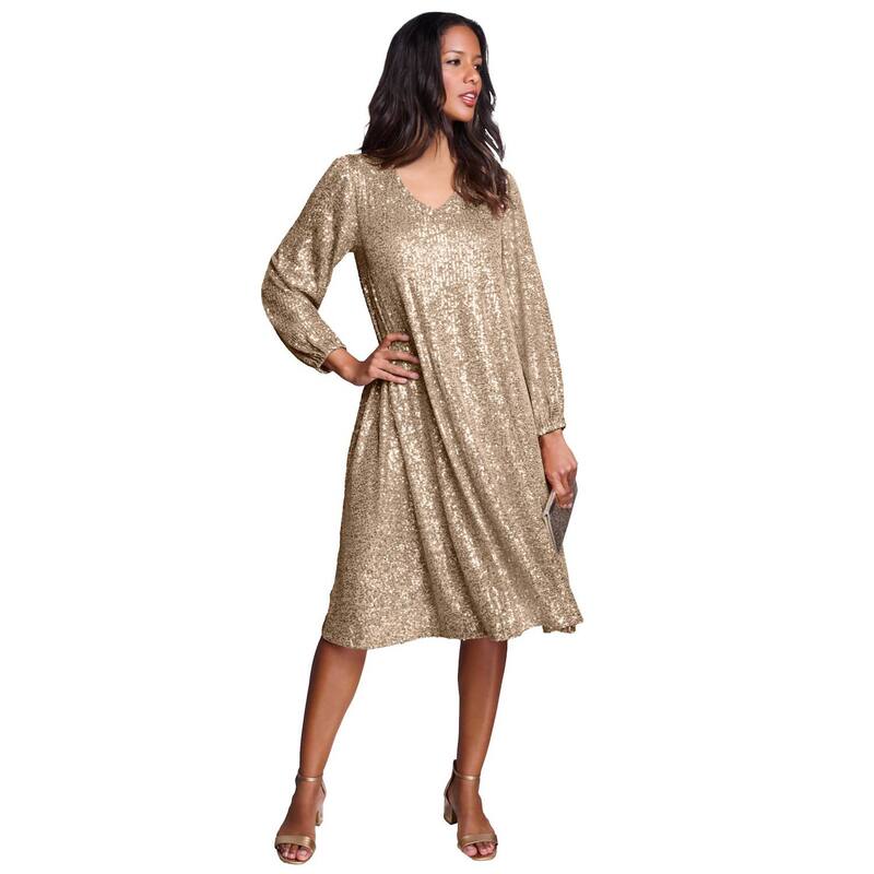 ロアマンズ レディース トップス ワンピース プラスサイズ スパンコール Roaman's Women's Plusize Sequin Swing Dressparkling Champagne シャンパン