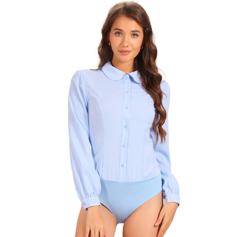 アレグラ ケー レディース トップス シャツ ブラウス ALLEGRA K Women's Peter Pen Collar Button Up Long Sleeve Business Work Shirt Blouse Light Blue ブルー｜ReVida 店