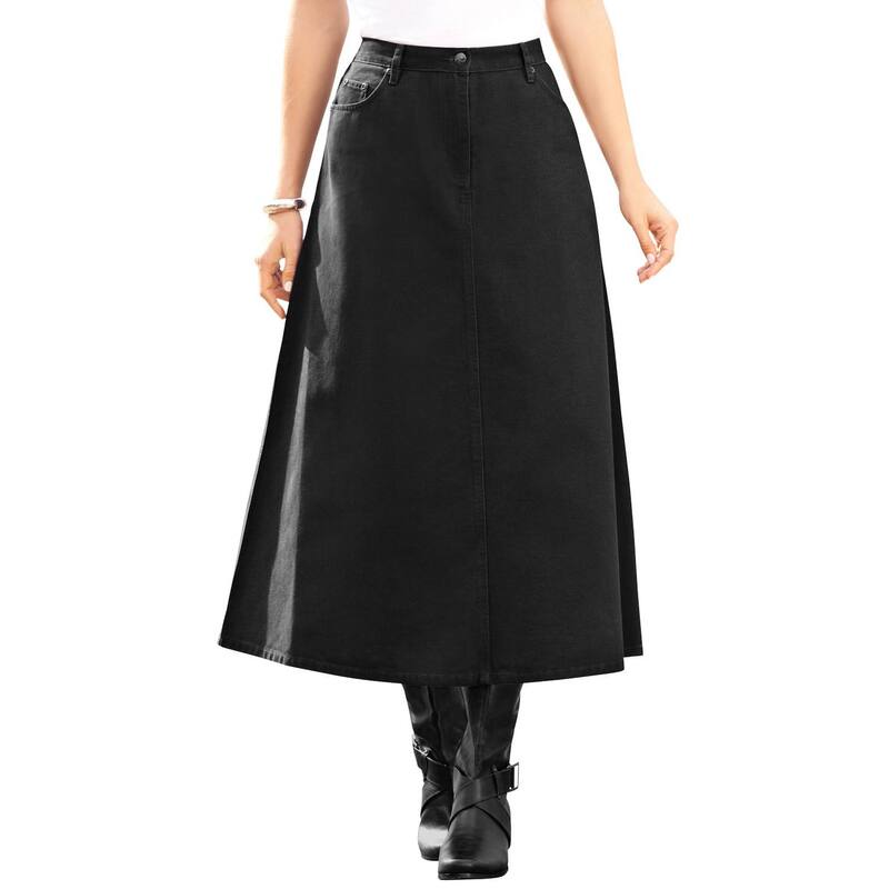 ロアマンズ レディース ボトムスカート A ライン プラスサイズ コットン Roaman's Women's Plusize Complete Cotton A-Line Skirt Black Denim ブラック