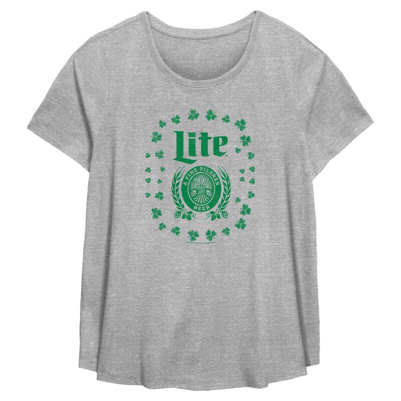 アニメキャラクター レディース トップス Tシャツ プラスサイズ ロゴ グラフィック Licensed Character Plusize Miller Lite Shamrock Logo Day Flowy Graphic Tee Heather Gray グレー
