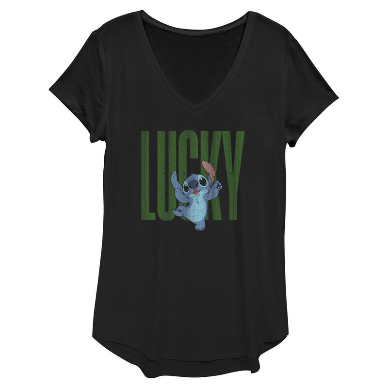 ウォルトディズニー レディース トップス ティーシャツ グラフィック Disney\u0027s Lilo \u0026 Stitch Lucky Stitch Women\u0027s Graphic Tee Black 黒いこと トップス-レディースファッション
