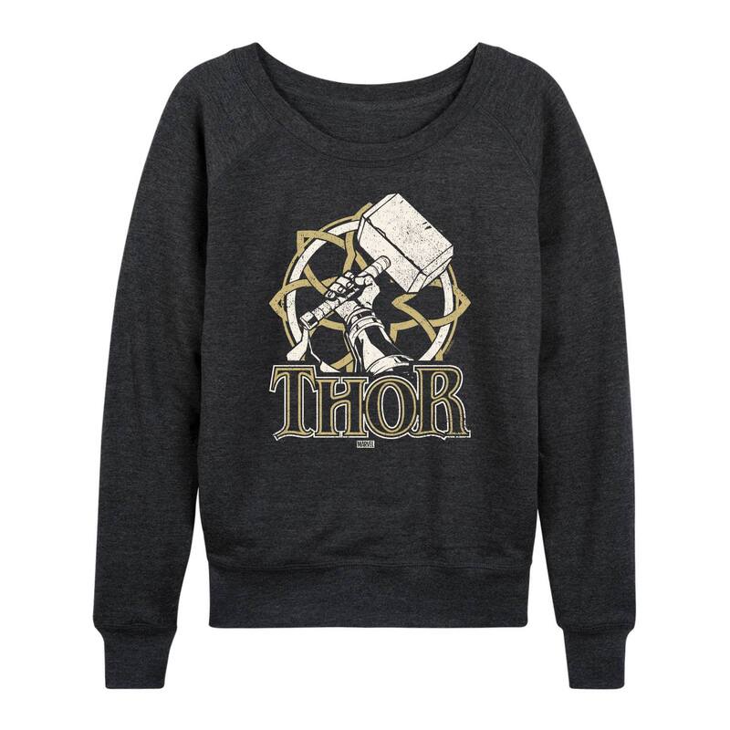 マーベル レディース トップス Tシャツ パイル Women's Marvel Thor French Terry Long Sleeve Tee Heather Charcoal チャコール