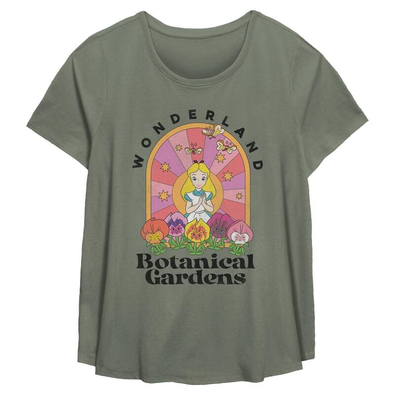 ディズニー レディース トップス Tシャツ プラスサイズ グラフィック Disney's Alice In Wonderland Botanical Gardens Plusize Flowy Graphic Tee Sage セージ