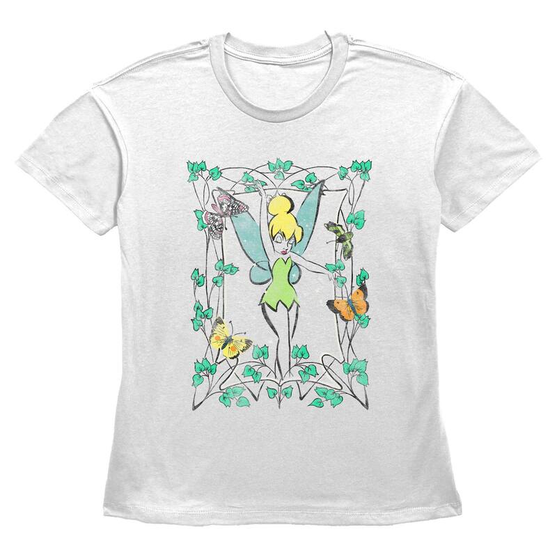 ディズニー レディース トップス Tシャツ グラフィック Disney's Tinker Belleaves And Butterflies Frame Women's Graphic Tee White ホワイト