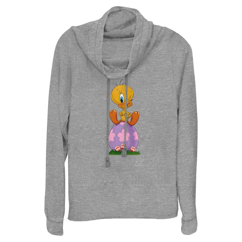 アニメキャラクター レディース トップス Tシャツ グラフィック Licensed Character Women\u0027s Looney Tunes Tweety Bird Sitting On Easter Egg Cowlneck Graphic Lightweight Long Sleeve Gray Heather グレー トップス-レディースファッション-Tシャツ・カットソー