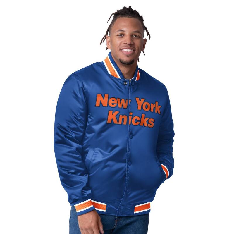 スターター メンズ アウター ジャケット・ブルゾン サテン Men'sStarter Blue New Yorknicks Reversible Satin Full-Snap Varsity Jacket Kni Blue ブルー