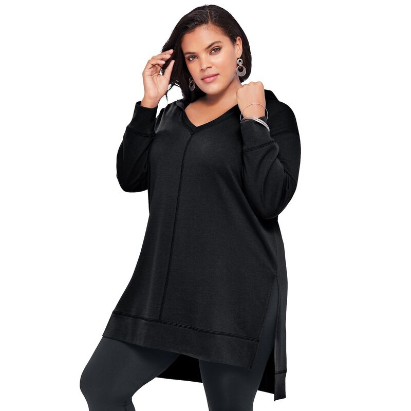 ロアマンズ レディース トップス Tシャツ プラスサイズ パイル スウェット パーカー Roaman Women Plusize French Terry Hoodie Sweatshirt Black ブラック
