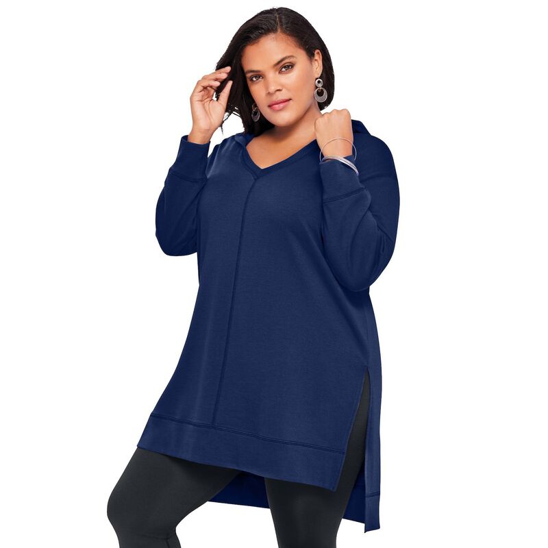 ロアマンズ レディース トップス Tシャツ プラスサイズ パイル スウェット パーカー Roaman Women Plusize French Terry Hoodie Sweatshirt Evening Blue ブルー