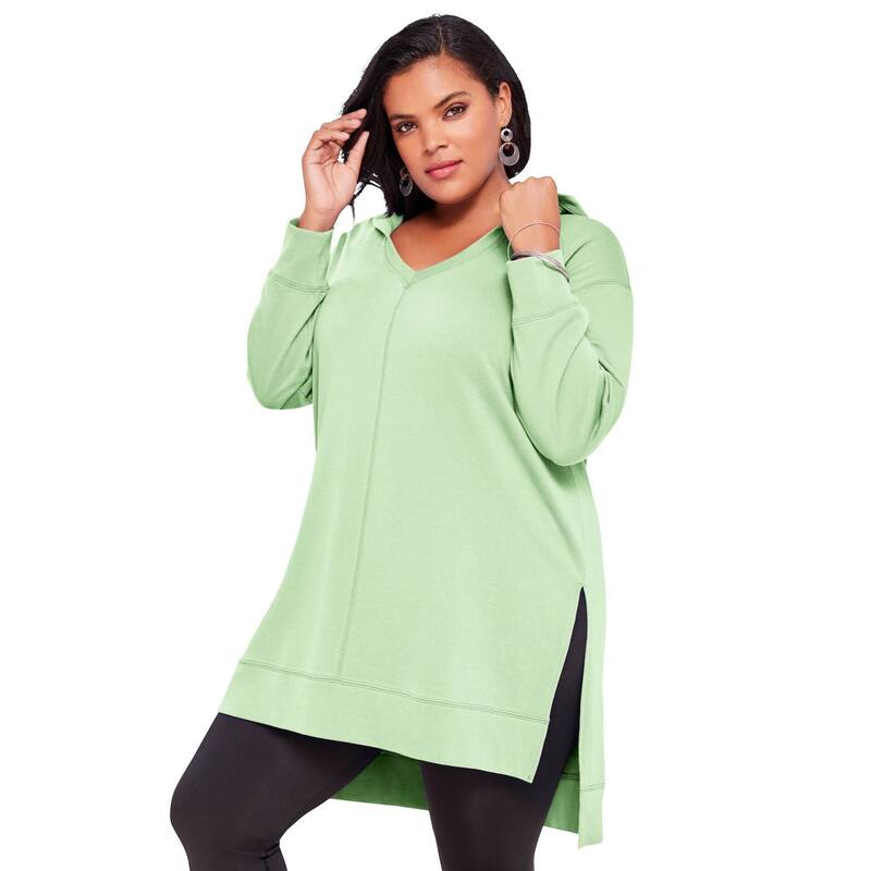 ロアマンズ レディース トップス Tシャツ プラスサイズ パイル スウェット パーカー Roaman Women Plusize French Terry Hoodie Sweatshirt Green Mint グリーン