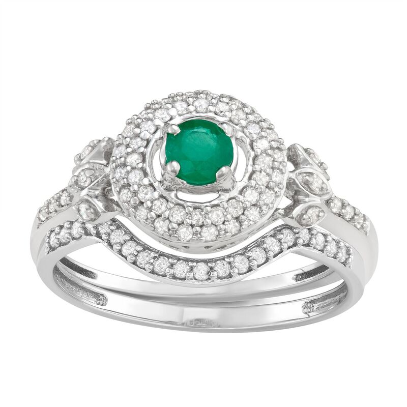 アンブランデッド レディース アクセサリー リング Unbranded 14k White Gold Gemstone & 5/8 Carat.W. Diamond Engagement Ring Emerald エメラルド