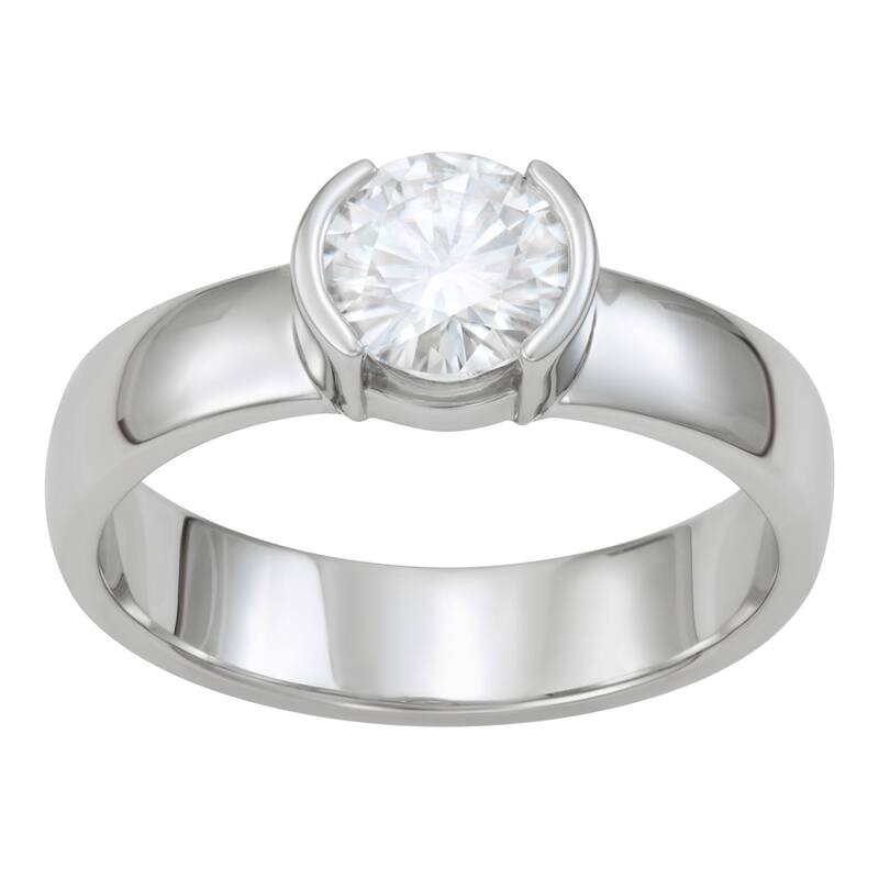 チャールズ アンド コルバード レディース アクセサリー リング Charles & Colvard 14k White Gold 1 Carat.W. Lab-Created Moissanite Semi-Bezel Solitaire Ring 14k White Gold ホワイト