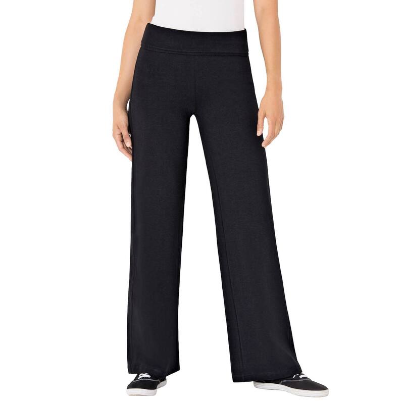 ウーマン ウィズイン レディース ボトムス カジュアルパンツ ワイドレッグ プラスサイズ プチ コットン Woman Within Women's Plusize Petite Stretch Cotton Wide Leg Pant Black ブラック