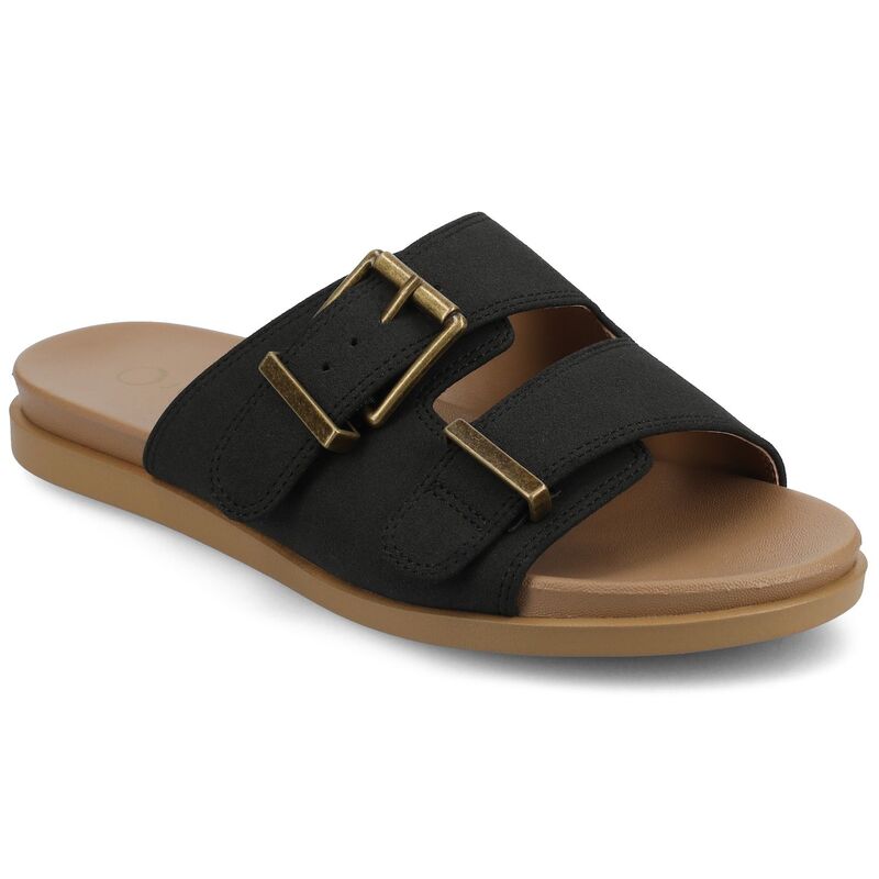 ジャーニー レディース シューズ サンダル Journee Collection Cosette Women's Double Strap Buckle Slip-On Flat Sandals Black ブラック