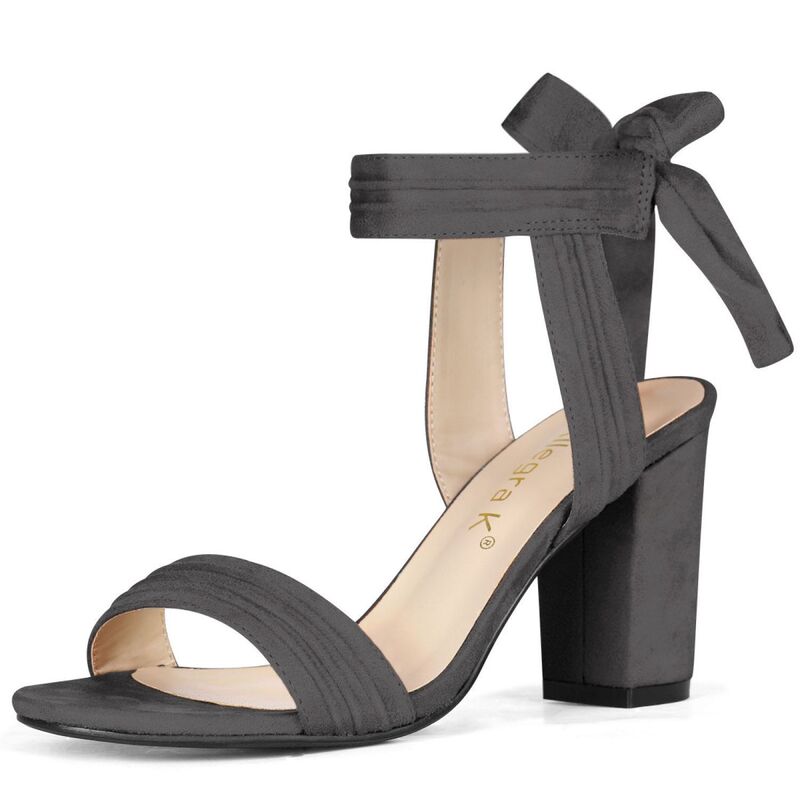 アレグラ ケー レディース シューズ パンプス サンダル アンクル ヒール ALLEGRA K Women Open Toe Ankle Tie Back Chunky Heel Sandals Grey グレー