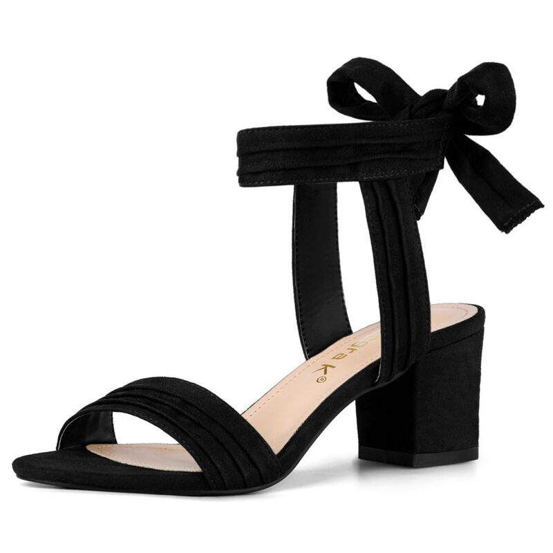 アレグラ ケー レディース シューズ パンプス サンダル アンクル ヒール ALLEGRA K Women's Open Toe Ankle Tie Back Block Heelsandals Black ブラック