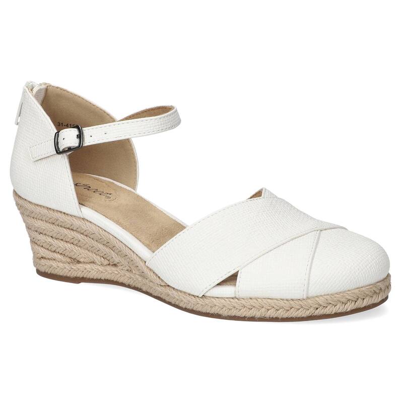 イージーストリート レディース シューズ サンダル Easy Street Comfort Espadrille Women's Wedge Sandals White Linen Embossed ホワイト