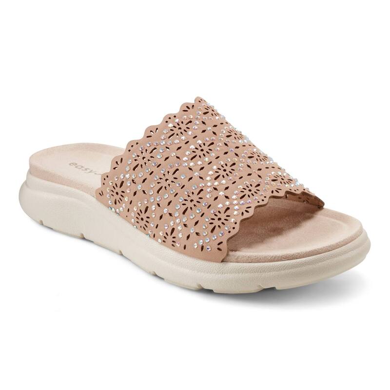 イージースピリット レディース シューズ サンダル Easy Spirit Alora Women's Rhinestone-Studded Perforated Slide Sandals Light Natural