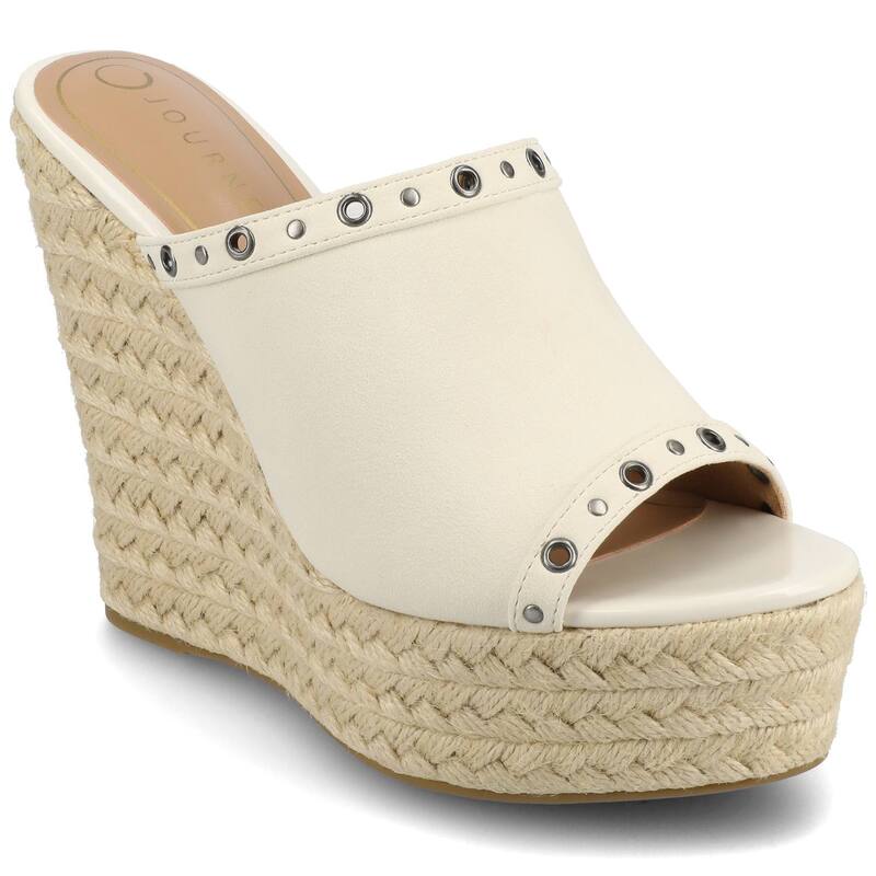 ジャーニー レディース シューズ サンダル プラットフォーム Journee Yari Women's Platform Espadrille Wedge Sandals White ホワイト|ReVida 店