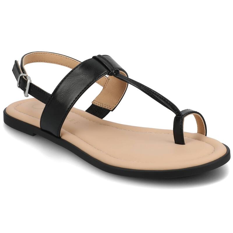 ジャーニー レディース シューズ サンダル Journee Gerra T-Strap Toe Ring Women's Flat Sandals Black ブラック｜ReVida 店