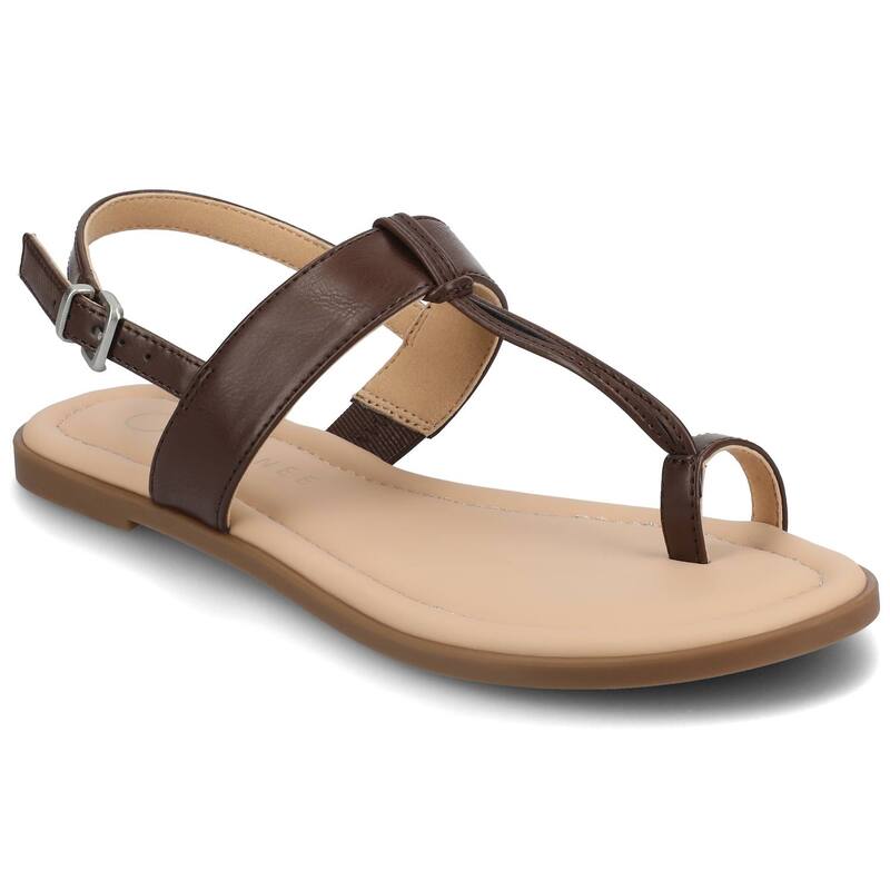 ジャーニー レディース シューズ サンダル Journee Gerra T-Strap Toe Ring Women's Flat Sandals Brown ブラウン